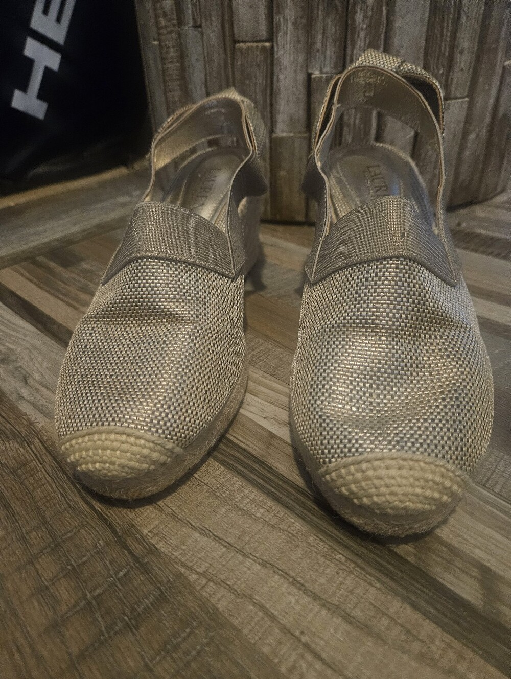 Lauren Ralph Lauren metallic gold slingback wedge espadrille. 8.5
